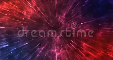 抽象空间动画的恒星运动在星系<strong>发光</strong>霓虹灯，<strong>发光</strong>激光和<strong>线条</strong>。 背景：紫红色